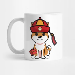 Funny orange dog celebrates lunar new year Mug